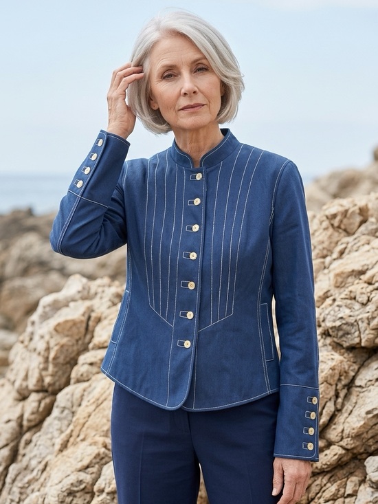 Bianca Nygard Jackets & Blazers - Bianca Nygard Classic Navy Stand-Collar Jacket